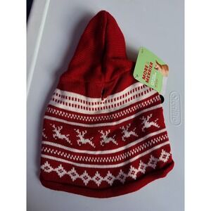 More & Merrier Fair Isle Pet Hoodie XS‎ Red New Holiday Reindeer Dog Sweater